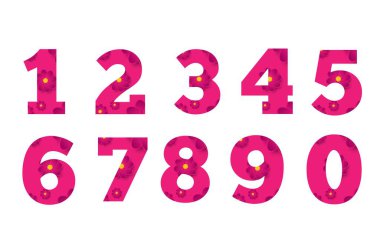 Renkli çiçekli sayılar beyaza izole edilmiş. Grafik tasarım ve illüstrasyon kaynakları vektör sanatı