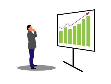 Büyüyen Satış Grafiğine Bakan İş Adamı. İş vektör sanatında tüccar ya da şirket CEO 'su, insan ve etkinlik olarak çalışmak