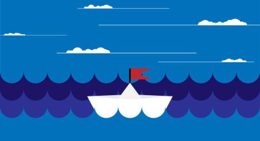 Su Dümdüz Stili Bayraklı Kağıt Tekne. Çocuklar için oyunlar veya iş stratejisi fikri vektör sanatı