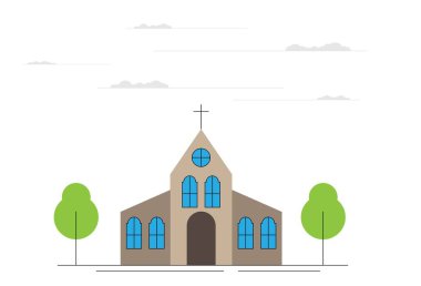 Eski Düz Kilise Tarzı. Binalar ve mimari. İbadet yerleri ve dini mimari konsept vektör sanatı