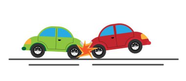 Araba kazası. İki araba kazası. Araçlar, ulaşım biçimi ve yol konsepti vektör sanatında kazalar