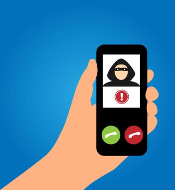 Cep Telefonu Düz Tarzında Hacker ya da Scammer Calling. Phishing ve yasadışı online aktivite vektör sanatı