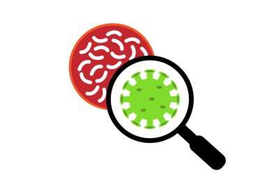 Büyüteç Düz Stil Altında Virüs. Sağlık ve tıp konsepti vektör sanatı