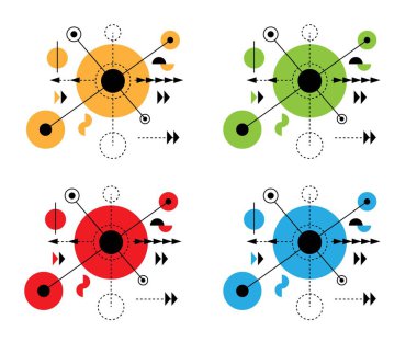 Line Art Circle Küre Teknolojik Arkaplan Seti. Grafik tasarım elemanları ve kaynak konsept vektör sanatı