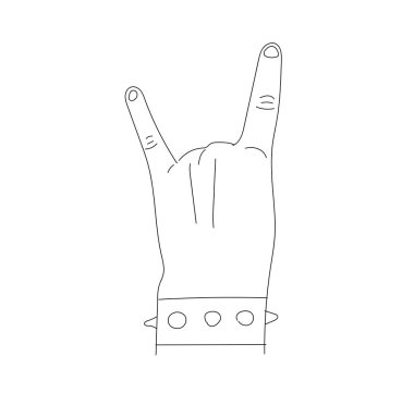 Hand of a Rocker Showing Horns Sign Line Art. Love for alternative music concept vector art clipart