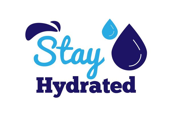 Оставайтесь гидратированным лозунгом с капельками воды. Здравоохранение и медицинская кампания концепция векторного искусства