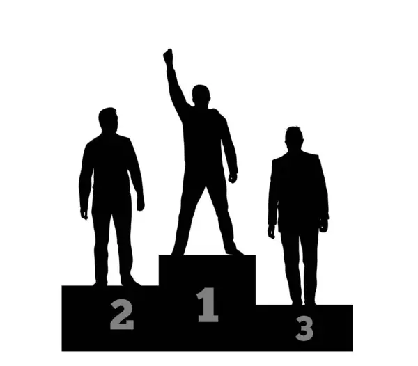 Yarışmayı Kazananların Silüetleri podyumda. Spor, aktif yaşam tarzı ve kazanan vektör sanatı