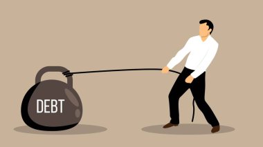  İş adamı borç batağında, iş ve finansla boğuşuyor. Zorlu mali durum ve ekonomik kriz vektör sanatı