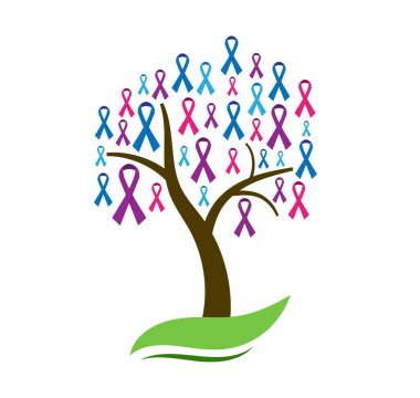 Abstract Tree with Illness Awareness Ribbons Isolated on White. Disease prevention and awareness vector art