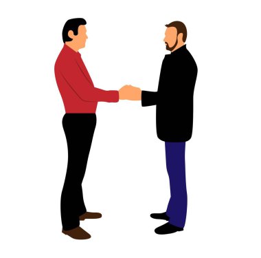 Beyaz 'da İki Adam Tokalaşıyor. İş yerindeki insanlar, işbirliği ve aktivite vektör sanatı