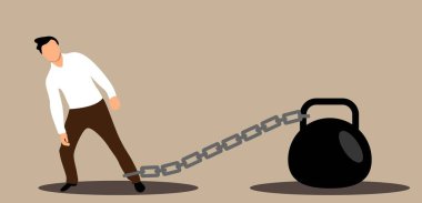 İş Adamı Ağır Kelepçelere Zincire Bağlandı. Beyaz yakalı işçi ve kötü mali durum vektör sanatı