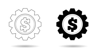 Para birimi sembolü dişli dişli dişli çarkında. Ekonomi ve ticaret, iş vektör sanatı