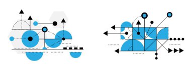 Soyut Mavi Rastgele Geometrik Şekiller Modern Çizgi Sanat Dizaynı Seti. Grafik tasarım elemanları ve kaynak vektör sanatı