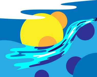 Akan Nehir ile Soyut Manzara Arkaplanı. Grafik tasarım elemanları ve kaynak vektör sanatı