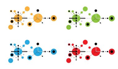 Fütürist Hi Tech Hattı Sanat Çemberleri ve Üçgenleri Element Renkleri Tasarımı. Grafik tasarım elemanları ve kaynak vektör sanatı