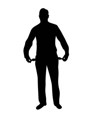 Boş Cepli Adam 'ın Silüeti Beyaz' da izole edilmiş. Para yok, kaynak yokluğu yok, maaş vektör sanatı yok.