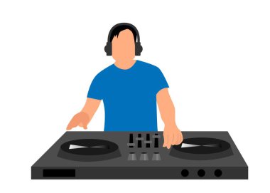 DJ 'in konsolu White' ta izole edilmiş. Sanat ve eğlence, müzik vektörü alanında meslek