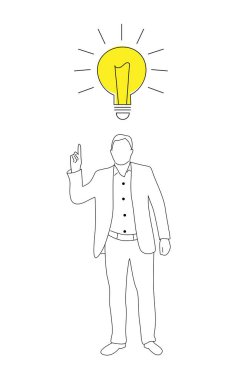 Çizgi Sanatçısı Ampulü Parmakla Gösteriyor. İş yerindeki insanlar ve aktivite vektörü, ipuçları ve parlak fikirler