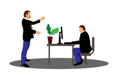 Bilgisayarın Arkasındaki Ofiste İki İş Adamı Etkileşimi. İş yerindeki insanlar ve etkinlik vektör sanatı