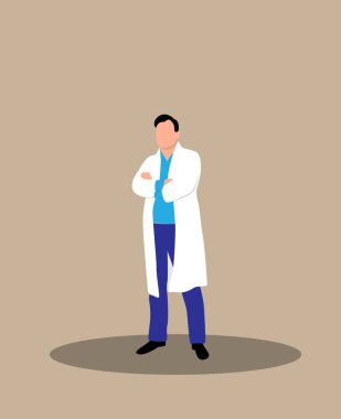 Tıbbi Önlük Düz Tarzında Kendine Güvenen Doktor. Sağlık ve tıp konsepti vektör sanatı