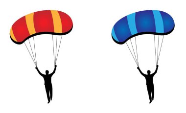 Paraşütle uçan adamın silueti. Spor ve iş hayatında başarı hedefleri, insanlar ve aktivite vektör sanatı