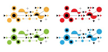 Farklı Geometrik Şekiller Çağdaş Çizgi Sanatı Soyut Hi Tech Tasarımı Renkli. Grafik tasarım elemanları ve kaynak vektör sanatı