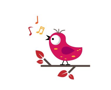 Sevimli Düz Stil Kuş Beyazın Üzerinde Bir Şarkı Söylüyor. Doğa ve hayvanlar konsept vektör sanatı