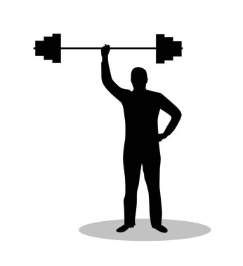 İş adamı şampiyonu silueti ağırlık kaldırıyor. Spor ve eğlence, fiziksel aktivite ve güç vektör sanatı
