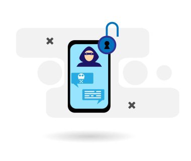 İnternet Korsanı Smartphone 'dan Özel Bilgi Çalıyor. Çevrimiçi ve suç faaliyetleri veri erişim vektör sanatı
