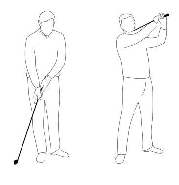 Beyazda Golf Çizgisi Sanatı Oynayan Adam. İnsanlar, spor ve eğlence etkinlikleri vektör sanatı