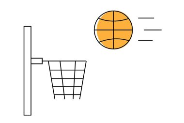 Basketbol topu ve basket hattı sanatı beyaza izole edildi. Spor faaliyetleri ve eğlence vektör sanatı, turnuva veya yarışma fikri