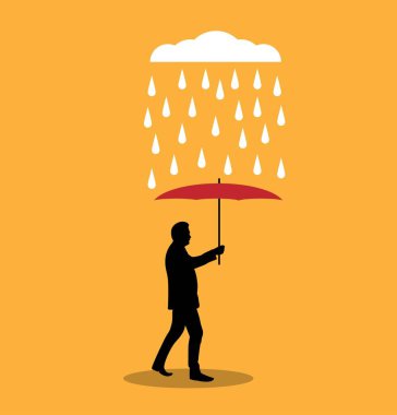 Yağmur Altında Şemsiyeyle Yürüyen Adam 'ın Silueti. İnsanlar ve hava koşulları konsept vektör sanatı