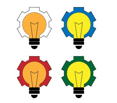 Soyut Ampul ve Alet Aletleri Beyaz Renkler 'de izole edilmiş. Teknoloji mekaniği ve elektrik konsept vektör sanatı