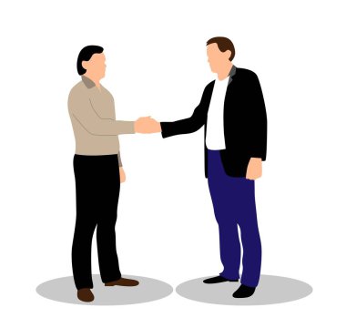 İki İş Adamı Beyaz 'da El Sıkışırken. Beyaz yakalı işçiler için toplantılar ve tartışmalar, şirket CEO 'su yönetim vektör sanatı