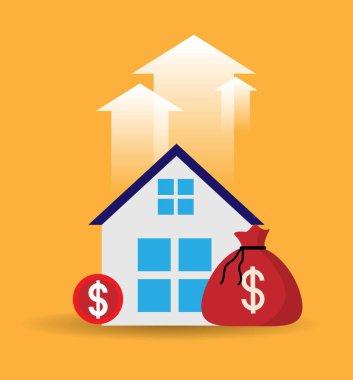 Para Çantası ve Yükselen Konutlar Maliyetli Ev. Gayrimenkul ve ipotek oranı vektör sanatı