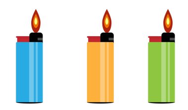 Ateş Düz Stili Farklı Renklerle Işıklandırılmış. Ateş üretim aracı, duman konsepti vektör sanatı