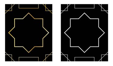 Siyah üzerine soyut dekoratif çerçeve süsü. Grafik tasarım elemanları ve kaynak vektör sanatı