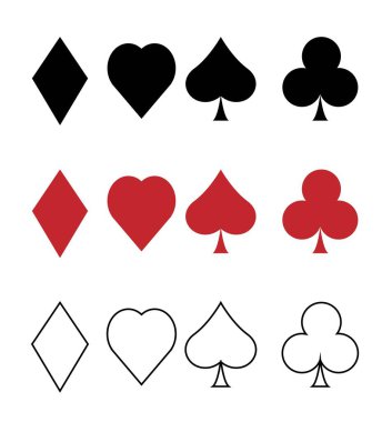 Kart Oyun İşaretleri Farklı Renkler Ayarladı ve Özet İzole Edildi. Oyun ve eğlence sektörü vektör sanatını işaret ediyor