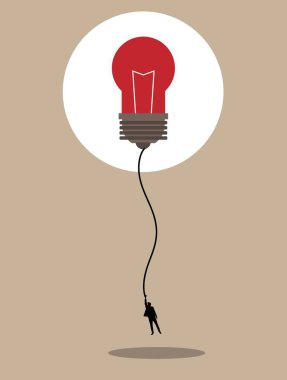 Büyük Ampulde Uçan Bir İş Adamının Silueti. Halk ve faaliyetler, şirket yönetim kurulu başkanı ve beyaz yakalı işçi vektör sanatı.