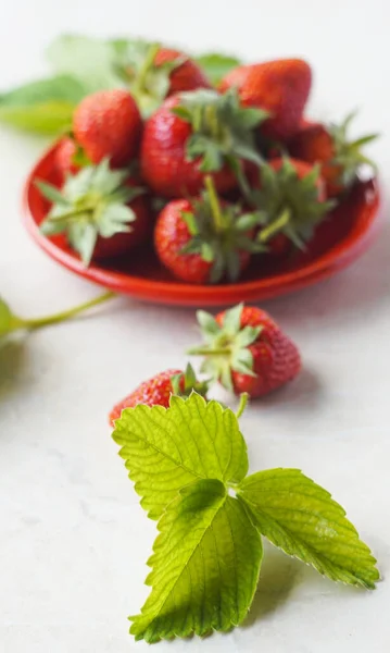 Aardbeien Een Kom Rijpe Aardbeien Een Witte Achtergrond — Stockfoto