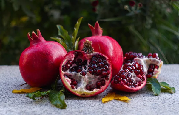 Czerwone Owoce Granatu Krojone Kawałki — Zdjęcie stockowe