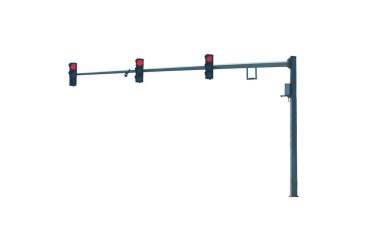 Beyaz arka planda sütunları olan trafik ışığı