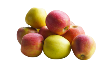 Beyaz arkaplanda kırmızı ve sarı elmalar var.