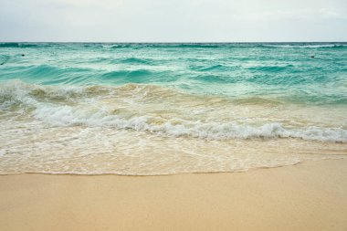 Tropikal kumsalda dalgalar ve köpük