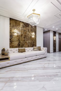 Living room in rich modern home italian marble floor