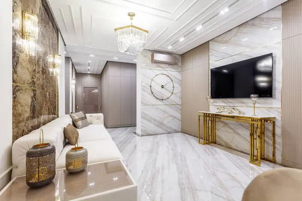 Living Room Rich Modern Home Italian Marble Floor — Stockfoto