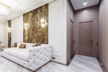 Living room in rich modern home italian marble floor