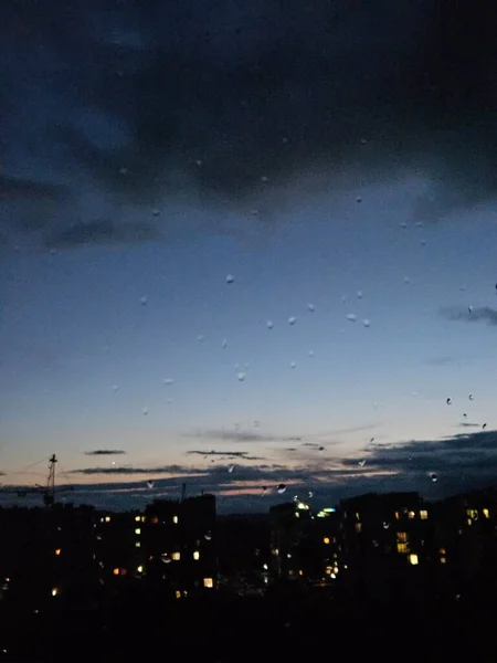 View City Night Window Window Raindrops — стокове фото