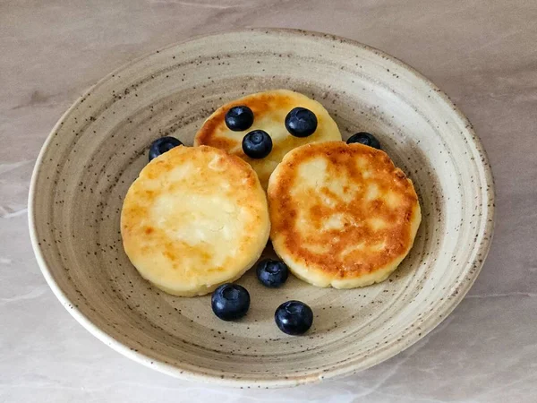 Pfannkuchen Käsekuchen Mit Blaubeeren Gesundes Frühstück — Stockfoto