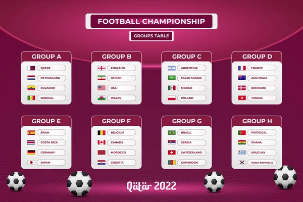 Dünya Futbol Şampiyonası grupları masa şablonu kırmızı gradyan soyut arkaplan üzerine